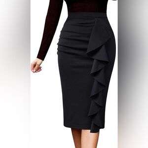Express Black Pencil Skirt with Ruffle Detail